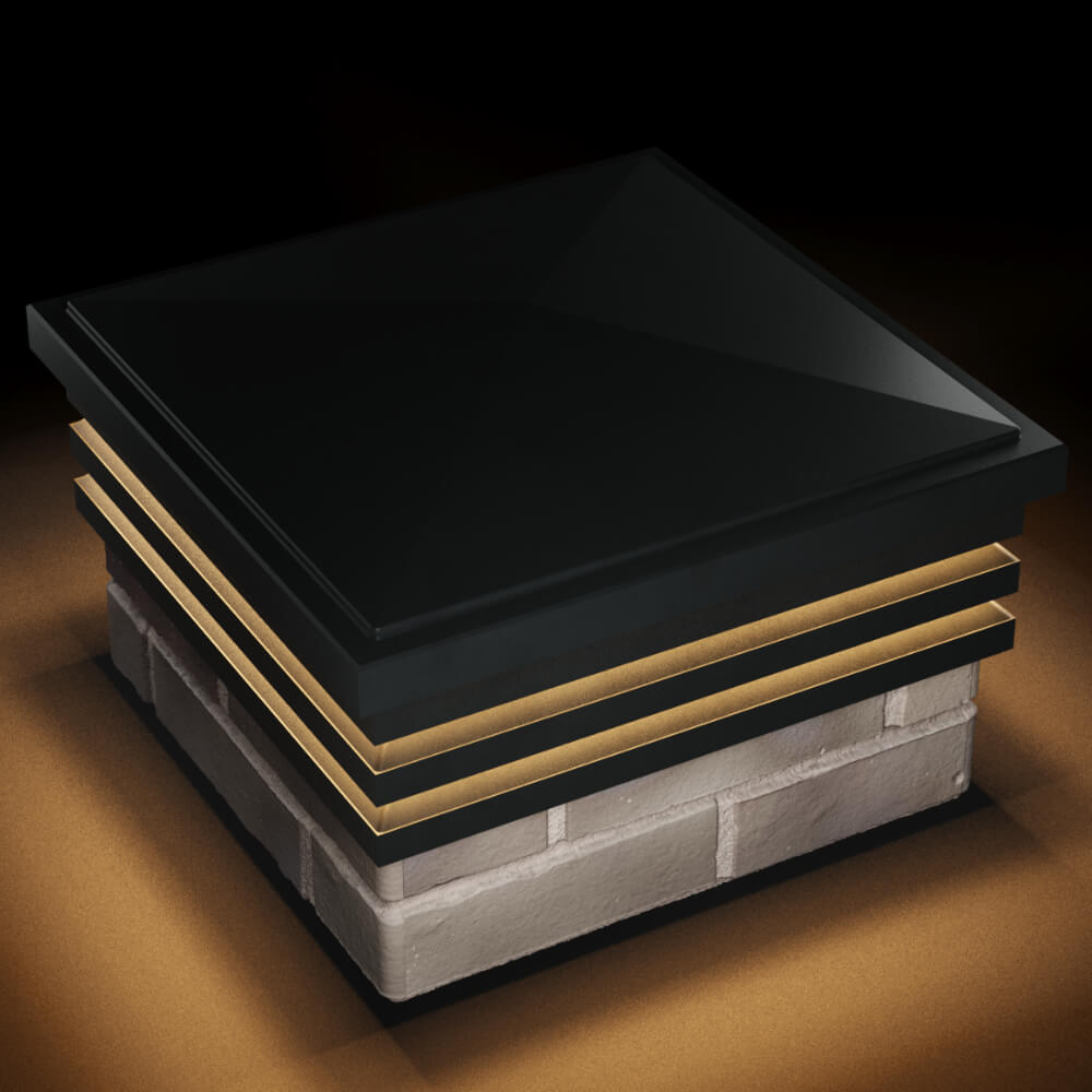 Колпак Zking Бона ХайТек Черный на столб 1.5х1.5 кирпича (385х385мм) с подсветкой в Геленджике фото