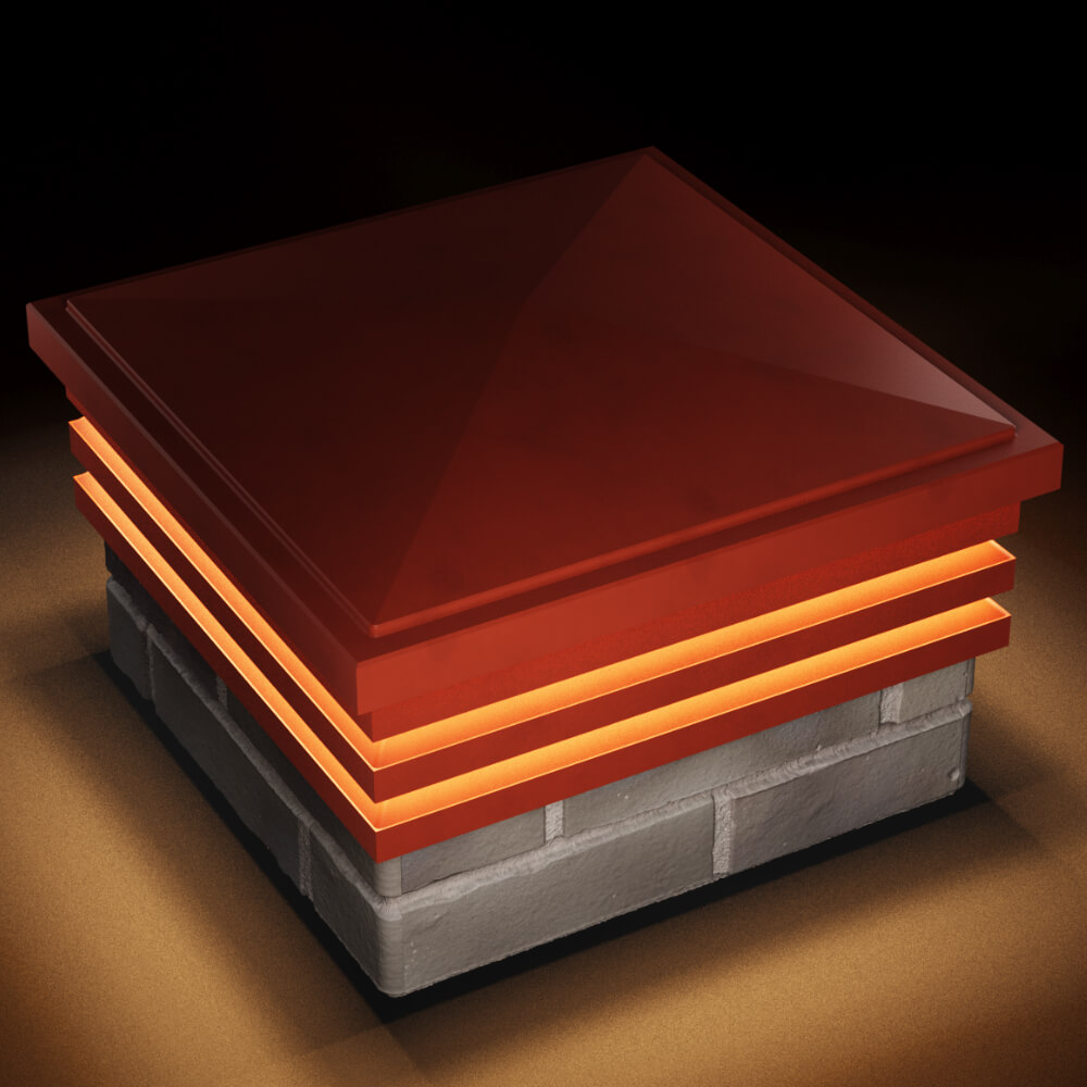 Колпак Zking Бона ХайТек Красный на столб 1.5х1.5 кирпича (385х385мм) с подсветкой в Геленджике фото