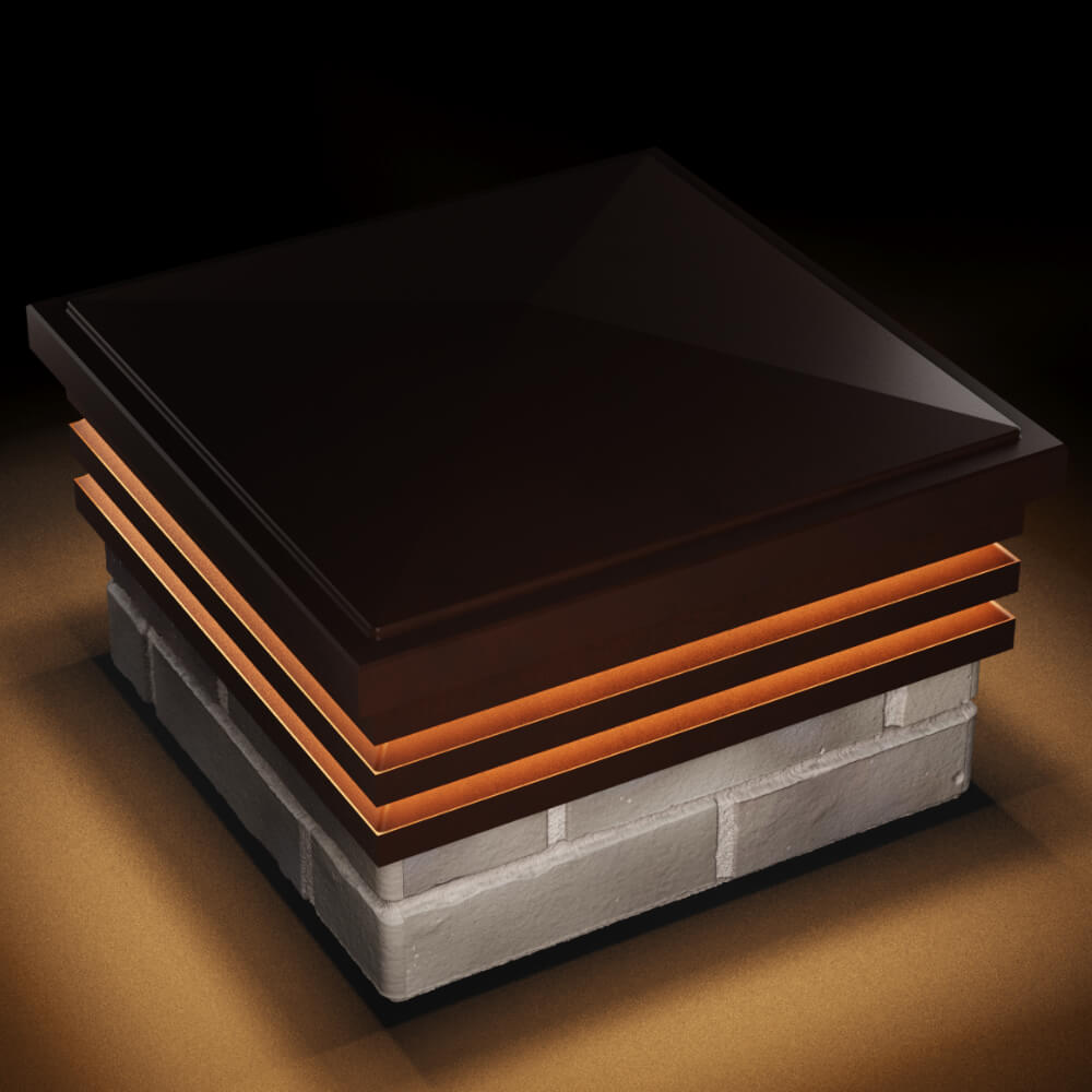 Колпак Zking Бона ХайТек Коричневый на столб 1.5х1.5 кирпича (385х385мм) с подсветкой в Геленджике фото