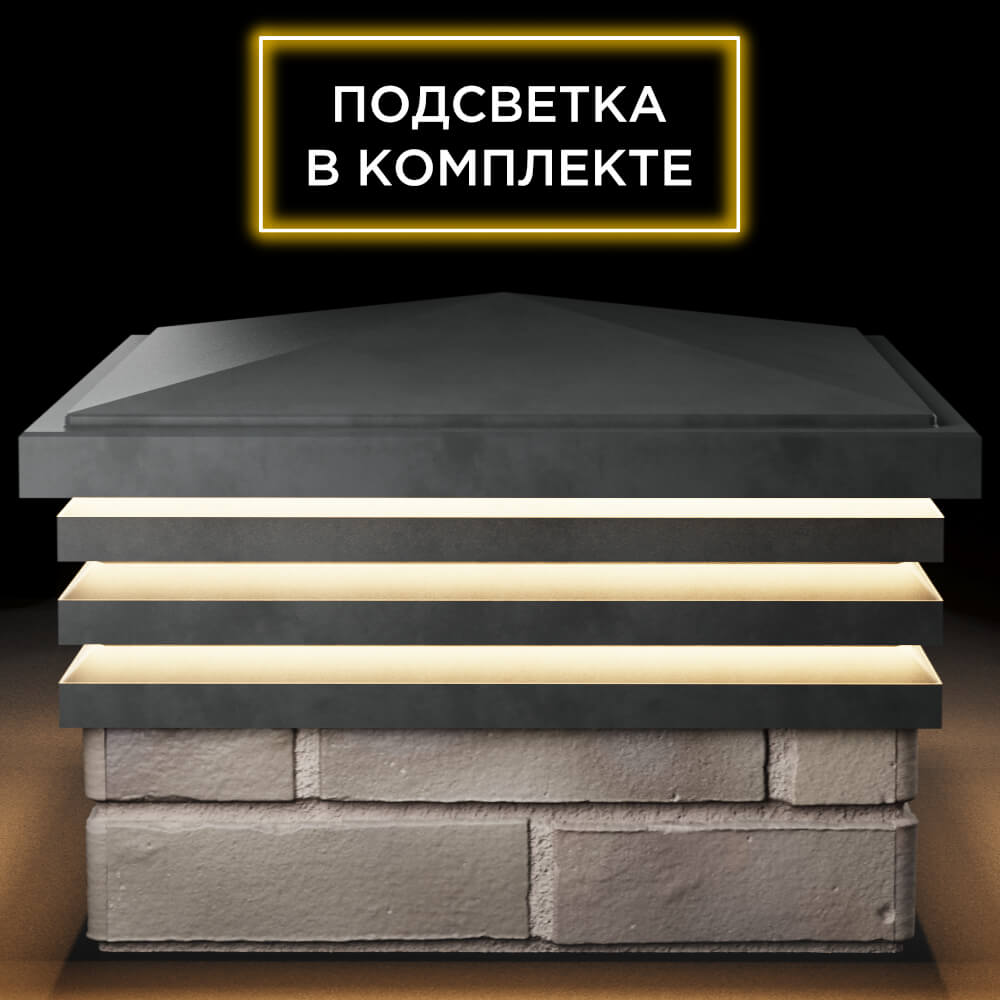 Колпак Zking Бона ХайТек Серый на столб 1.5х1.5 кирпича (385х385мм) с подсветкой Геленджик фото