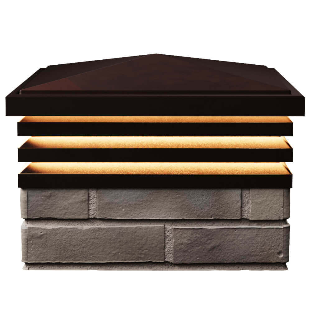 Колпак Zking Бона ХайТек Коричневый на столб 1.5х1.5 кирпича (385х385мм) с подсветкой в Геленджике фото
